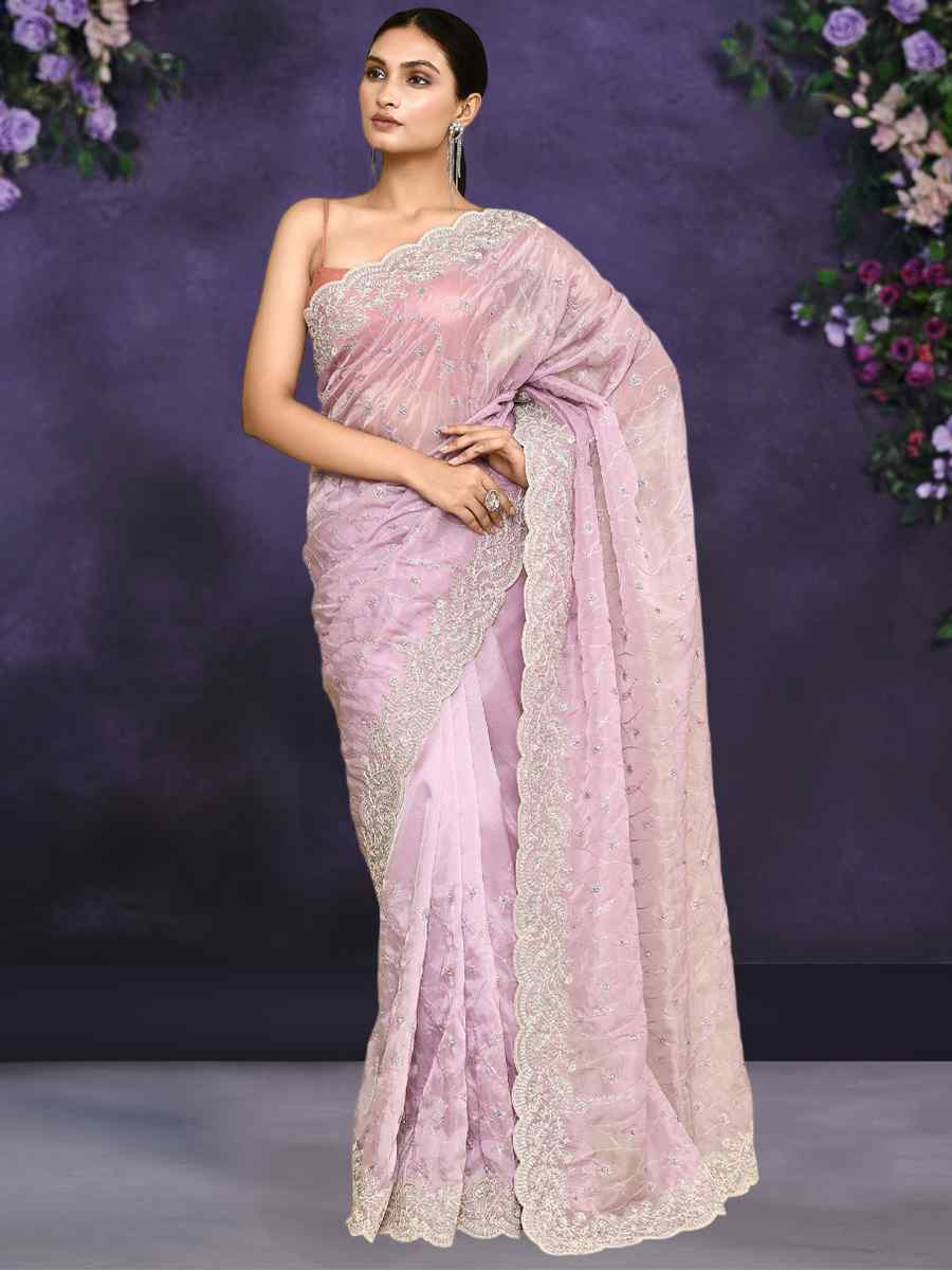 Violet Silk Embroidery Festival Party Classic Style Saree