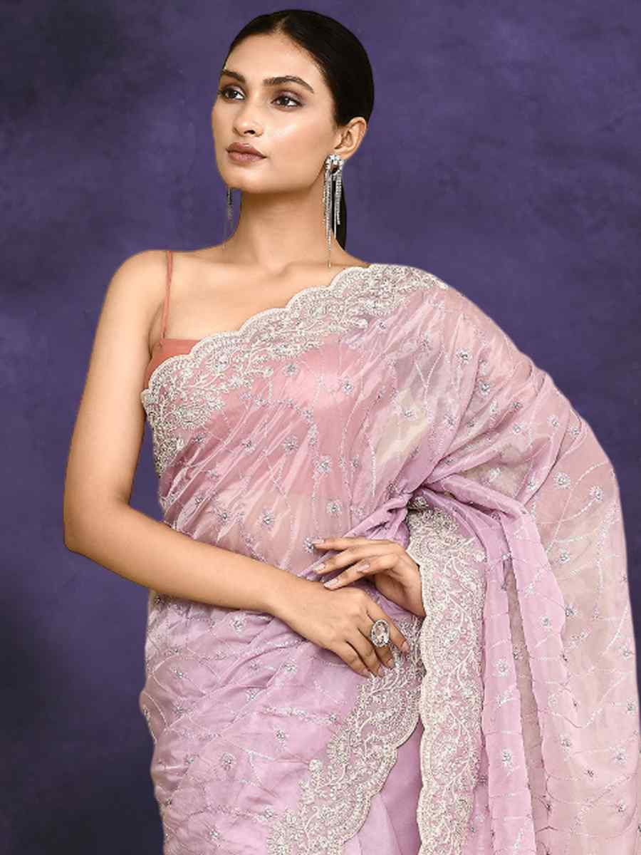 Violet Silk Embroidery Festival Party Classic Style Saree