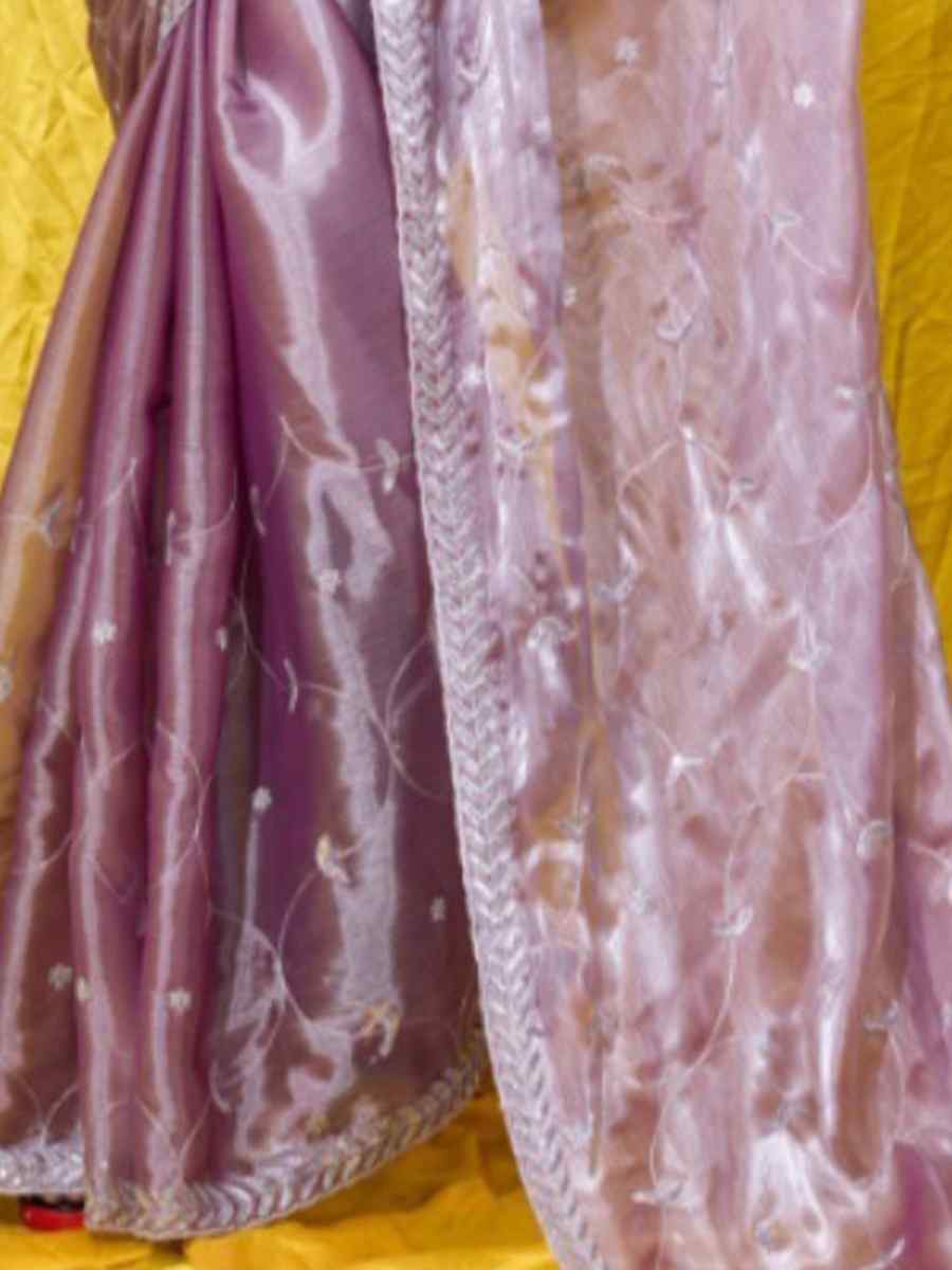 Violet Soft Burberry Embroidered Party Reception Heavy Border Saree