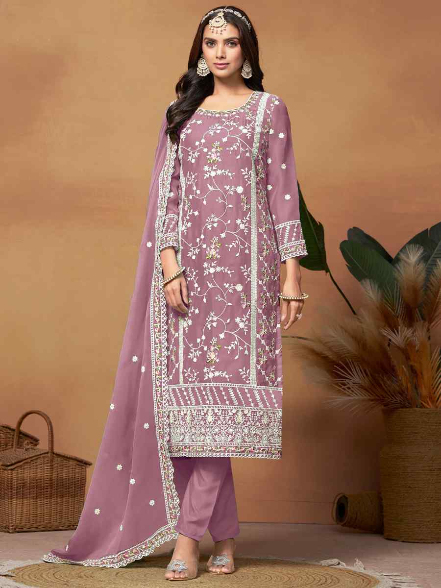 Violet Soft Organza Embroidered Festival Mehendi Pant Salwar Kameez