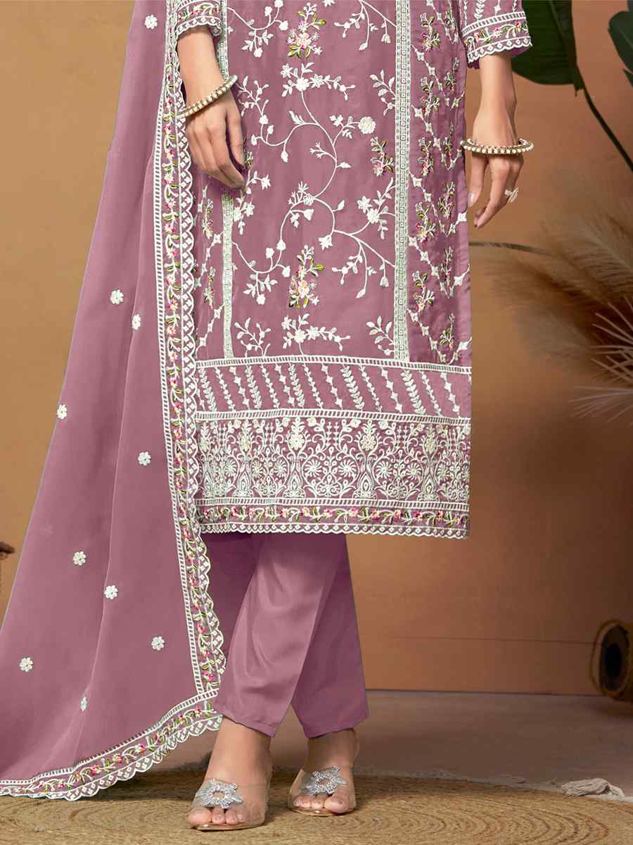 Violet Soft Organza Embroidered Festival Mehendi Pant Salwar Kameez