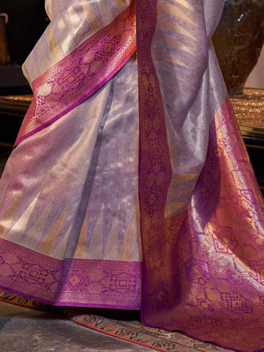 Violet Tissue Silk Handwoven Festival Wedding Heavy Border Saree