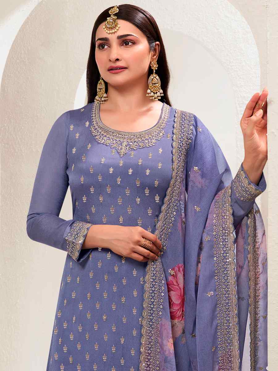 Violet Viscose Chinon Embroidered Festival Wedding Palazzo Pant Salwar Kameez