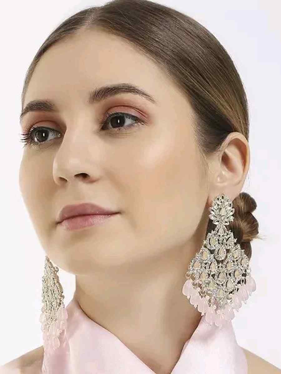 White Alloy Festival Wear Kundan Earrings