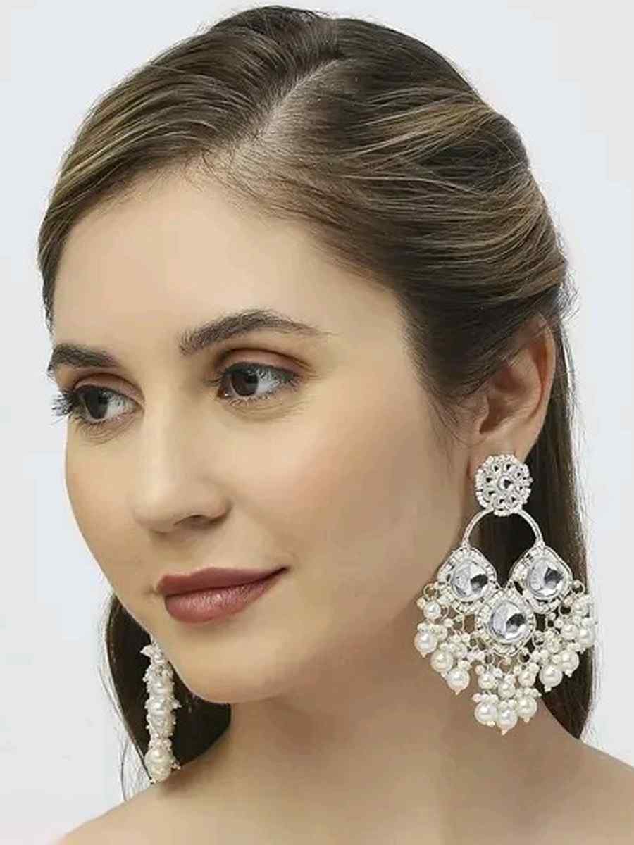 White Alloy Festival Wear Kundan Earrings