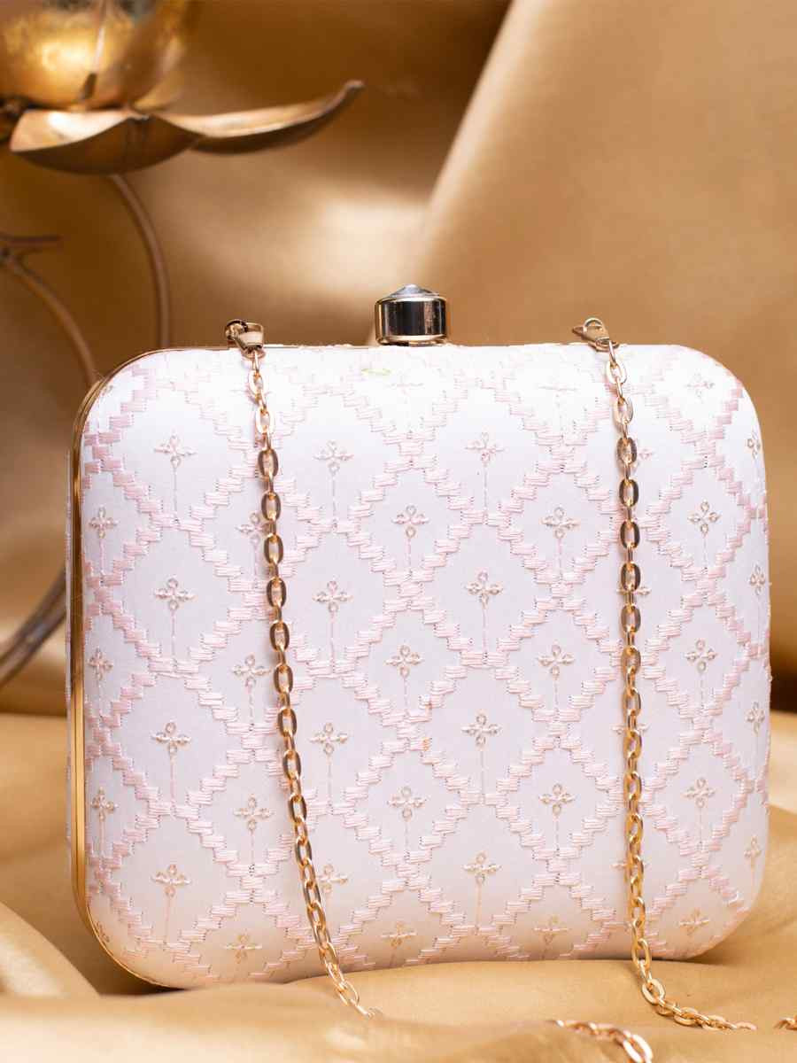 White Art Silk Party Wear Embroidered Clutches