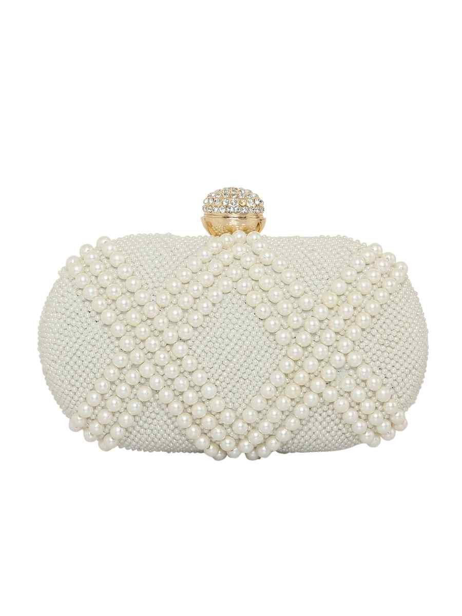 White Art Silk Party Wear Embroidered Clutches