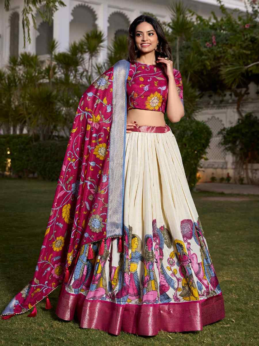 White Dola Silk Printed Mehendi Festival Circular Lehenga Choli