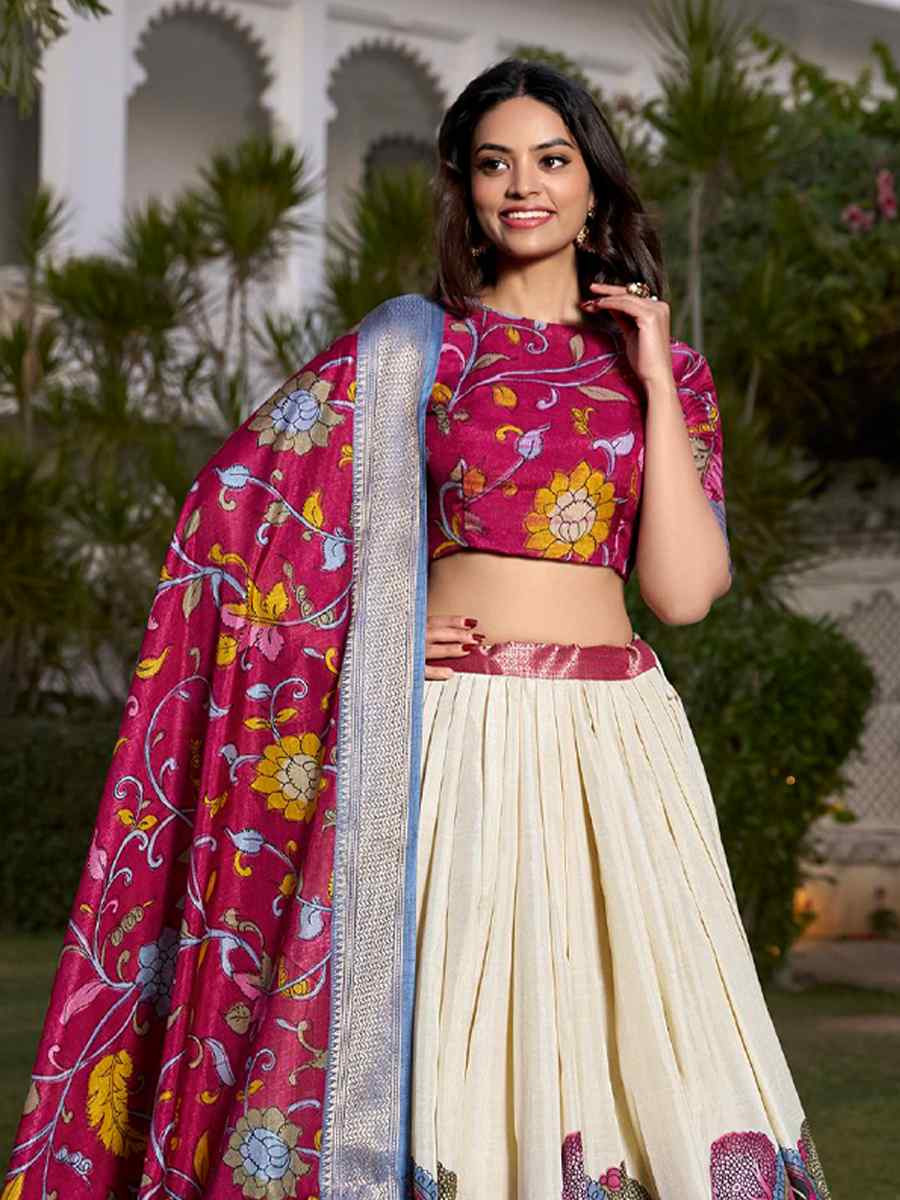 White Dola Silk Printed Mehendi Festival Circular Lehenga Choli