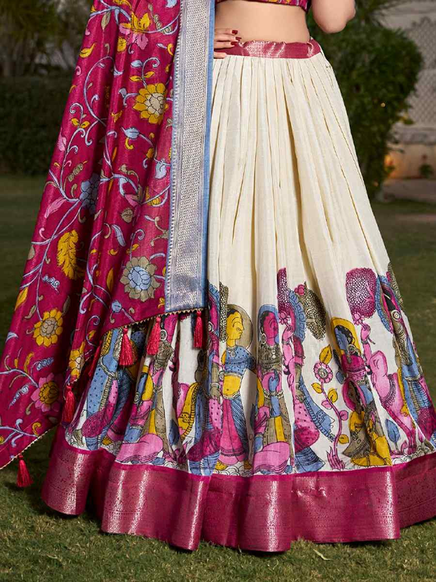 White Dola Silk Printed Mehendi Festival Circular Lehenga Choli