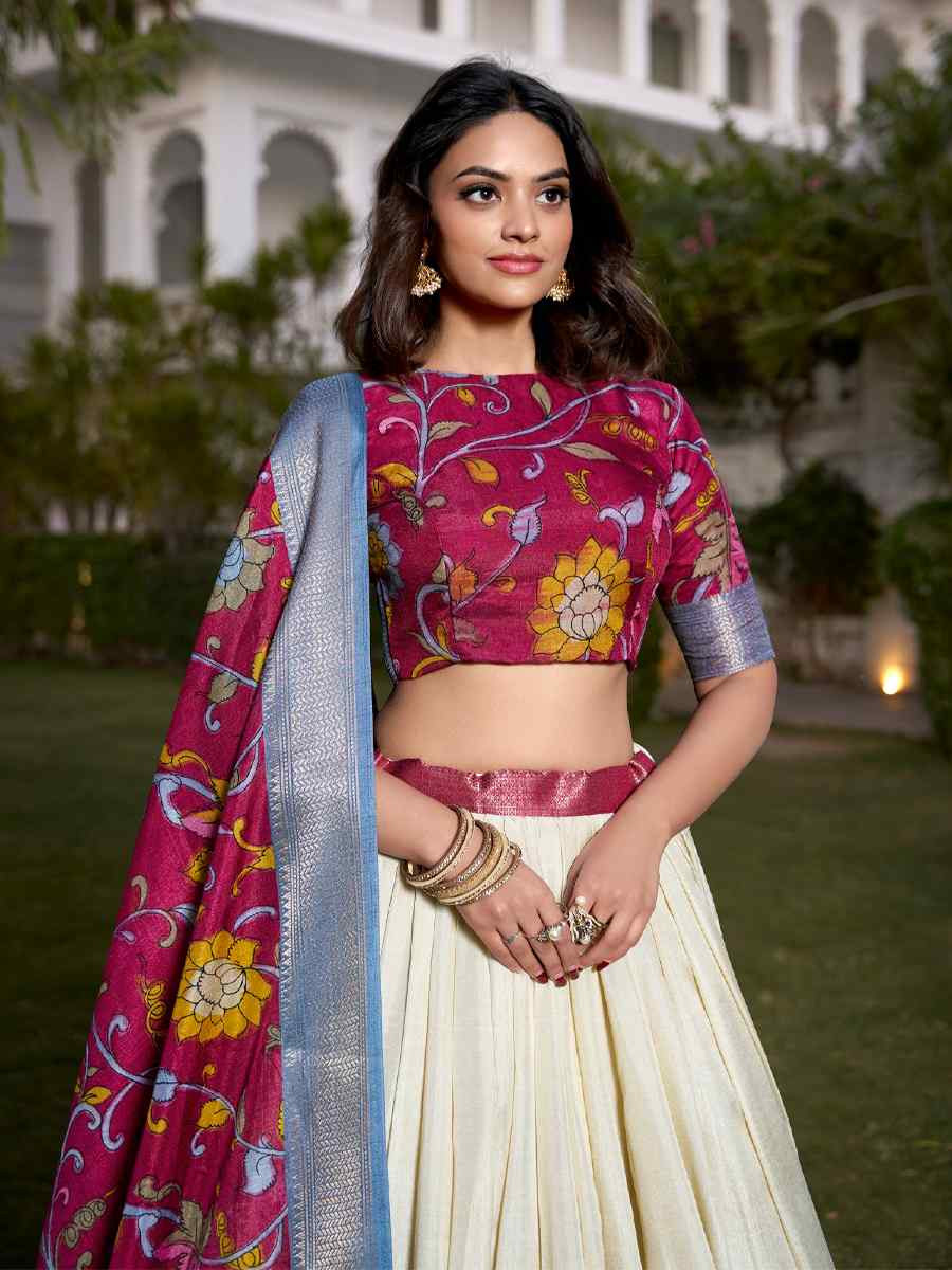 White Dola Silk Printed Mehendi Festival Circular Lehenga Choli