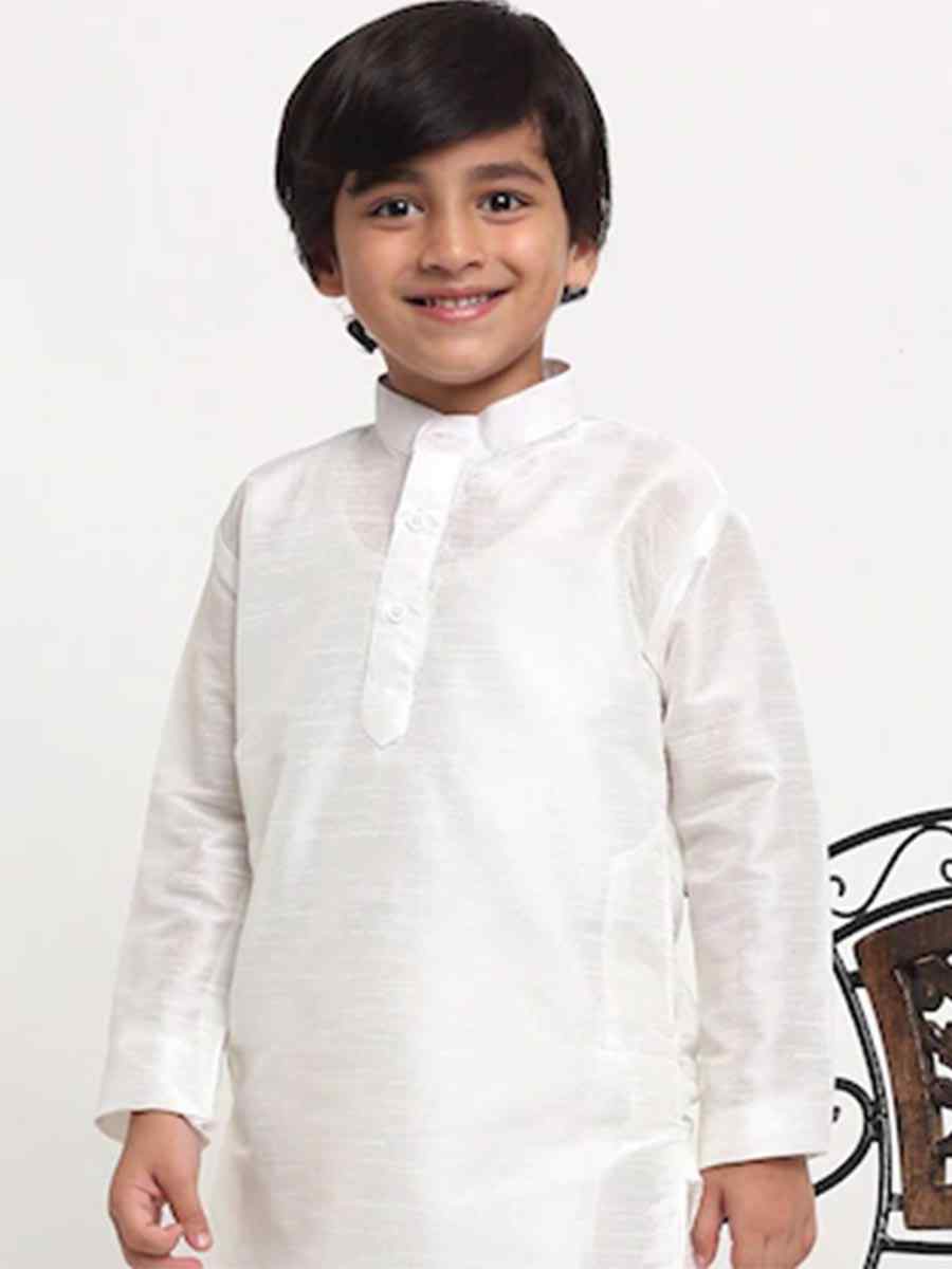 White Dupion Silk Brocade Festival Traditional Kurta Pyjama Boys Wear