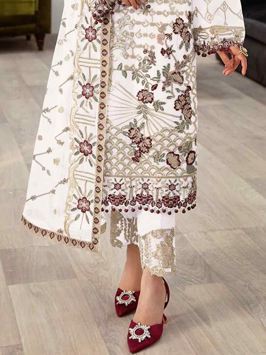 White Faux Georgette Embroidered Festival Mehendi Pant Salwar Kameez