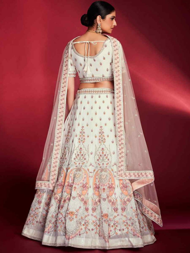 Pleasance Wedding Wear Heavy Embroidered White Lehenga Choli | TheIndianFab