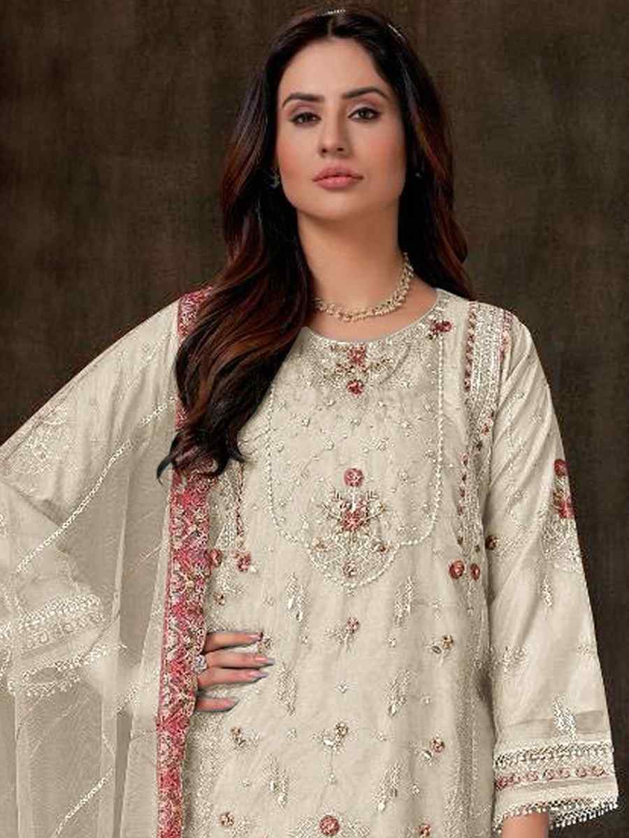 White Georgette Embroidered Festival Casual Pant Salwar Kameez