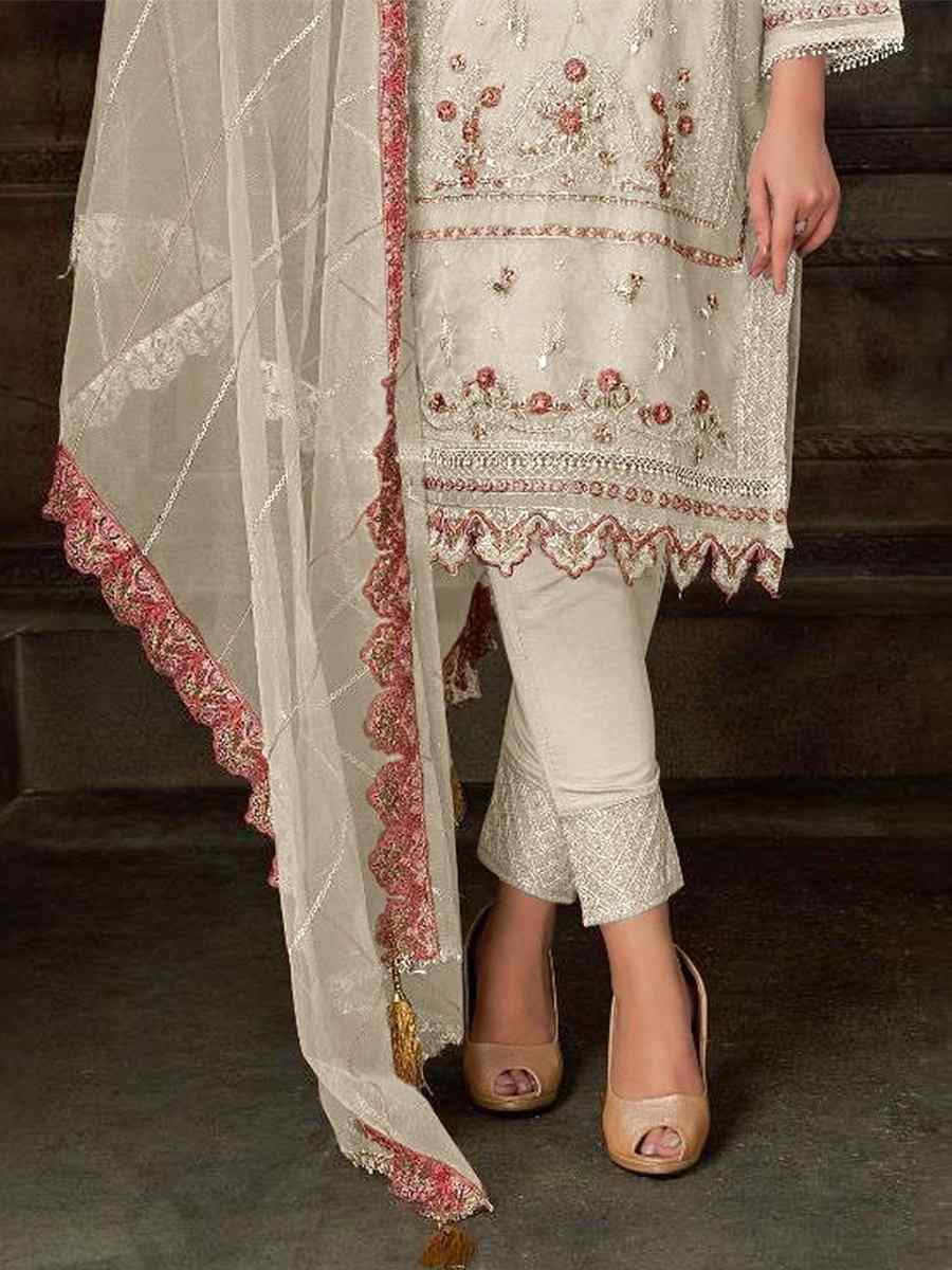 White Georgette Embroidered Festival Casual Pant Salwar Kameez