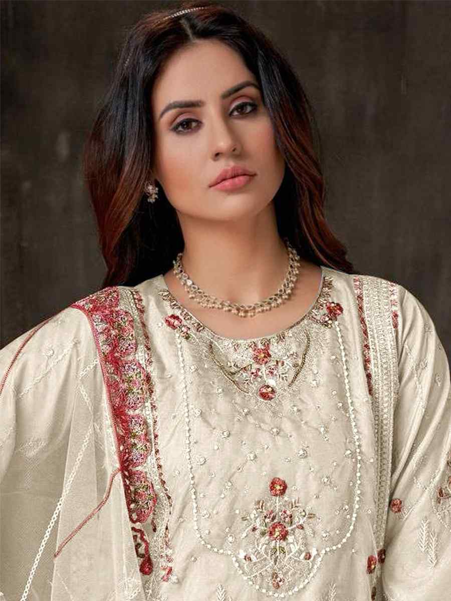 White Georgette Embroidered Festival Casual Pant Salwar Kameez