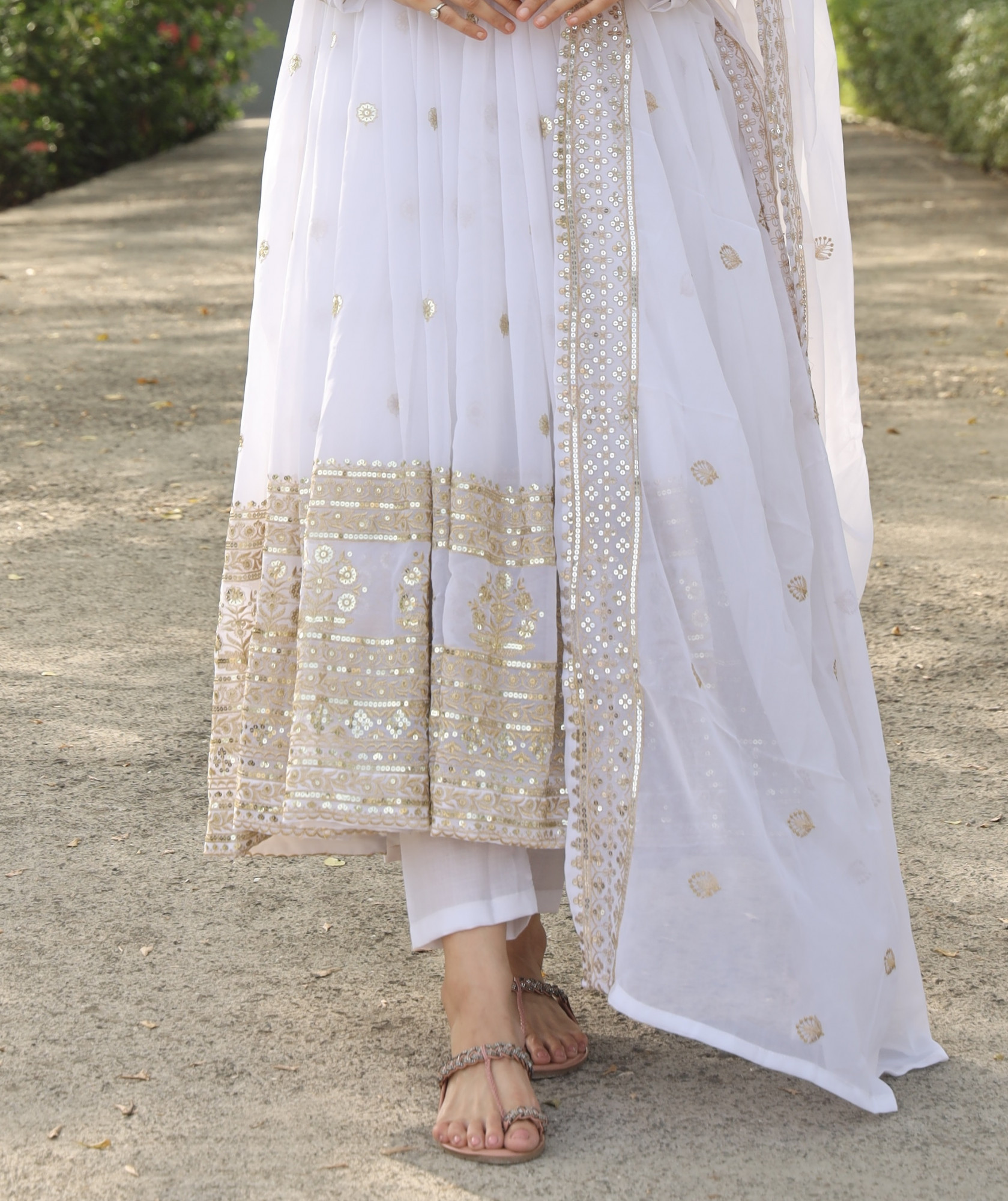 White Georgette Embroidered Festival Casual Ready Anarkali Salwar Kameez