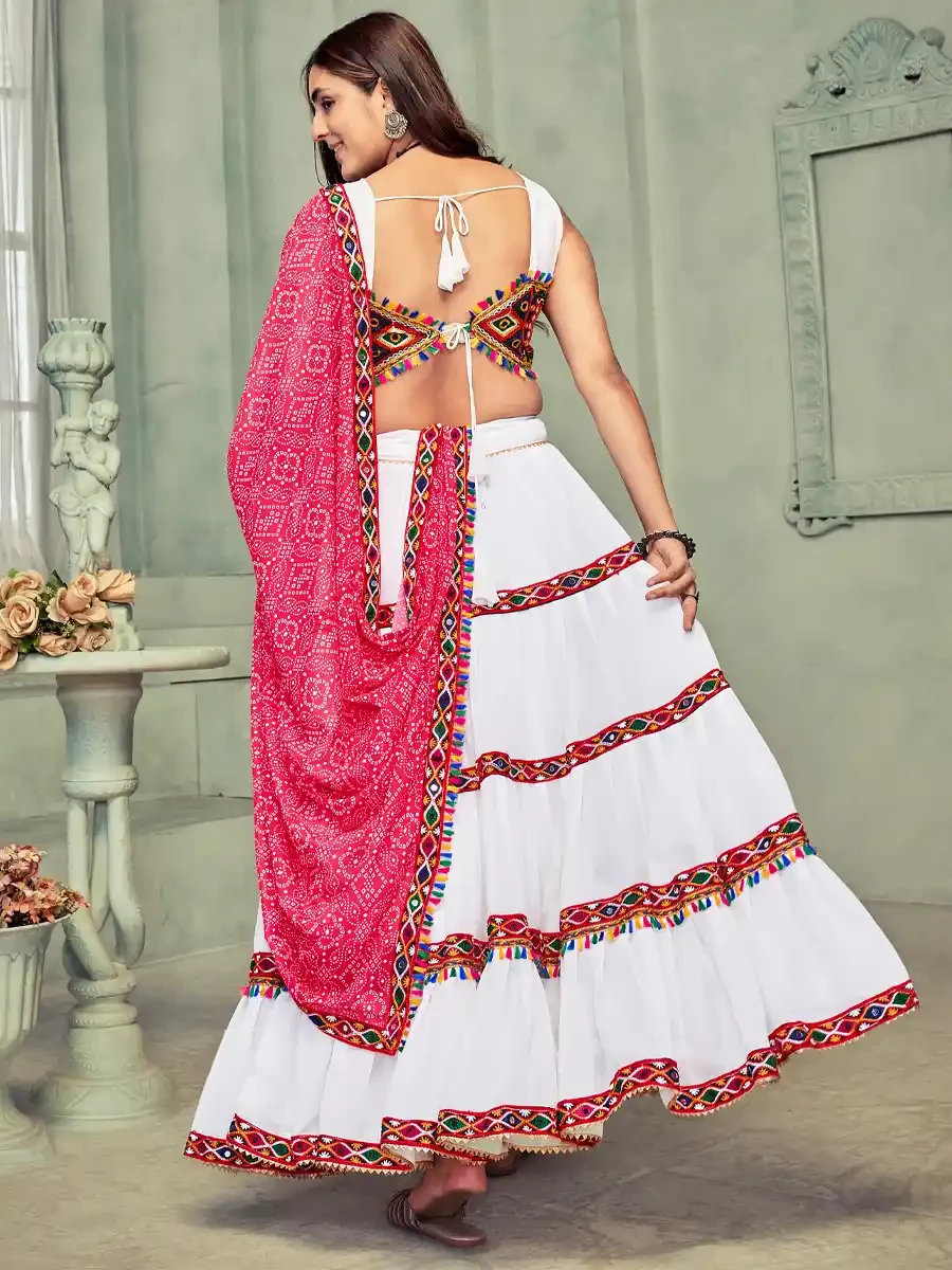 White Georgette Embroidered Festival Mehendi Traditional Lehenga Choli