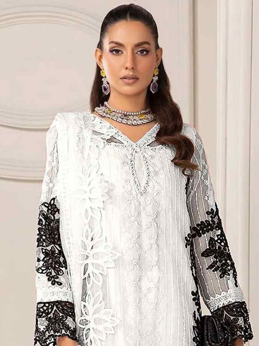 White Heavy Fuax Georgette Embroidered Festival Wedding Pant Salwar Kameez