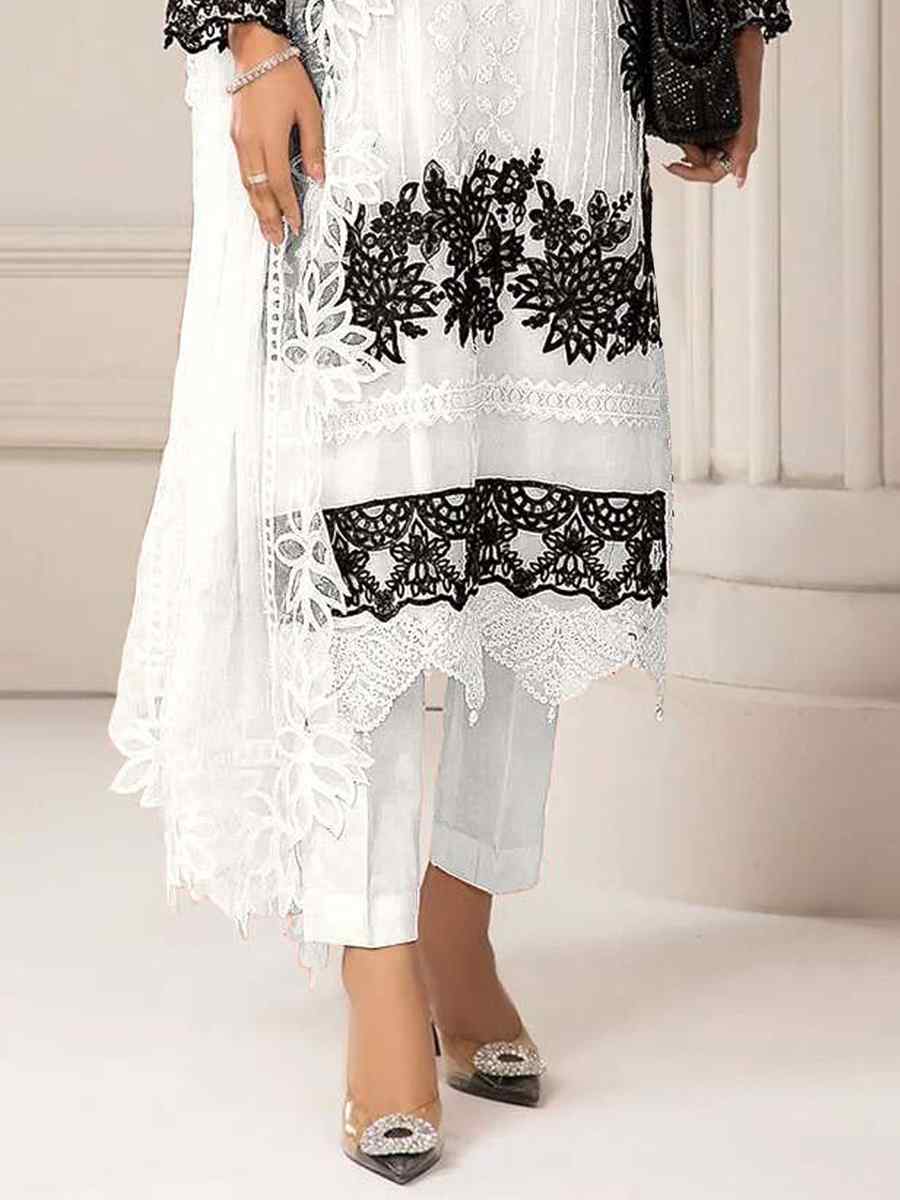 White Heavy Fuax Georgette Embroidered Festival Wedding Pant Salwar Kameez