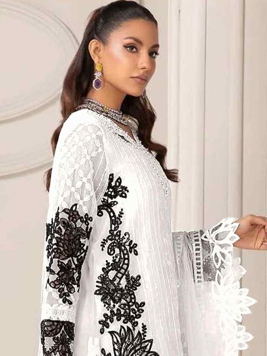 White Heavy Fuax Georgette Embroidered Festival Wedding Pant Salwar Kameez