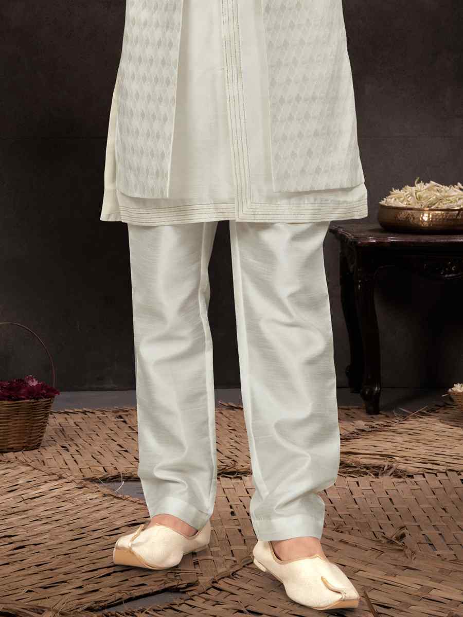 White Jacquard Embroidered Festival Wedding Kurta