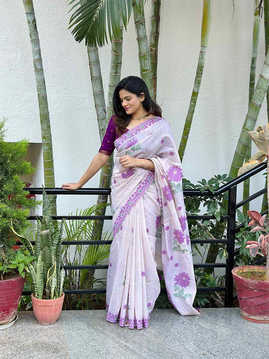 White Muga Cotton Handwoven Festival Casual Classic Style Saree