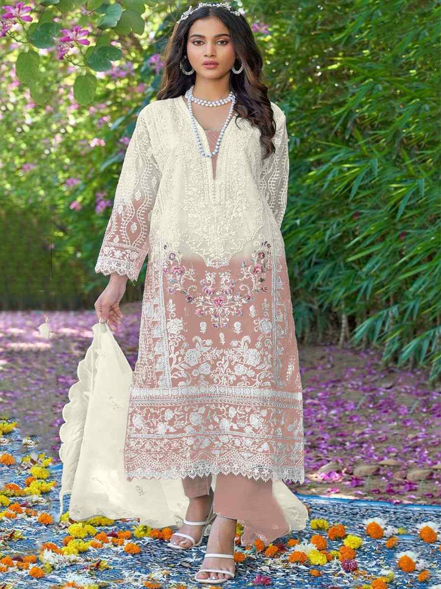 White Organza Embroidered Festival Casual Pant Salwar Kameez