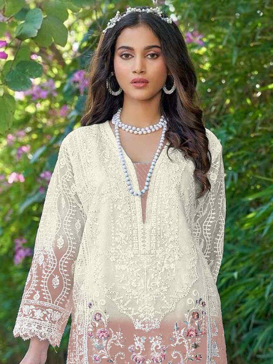 White Organza Embroidered Festival Casual Pant Salwar Kameez