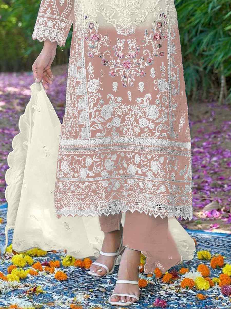 White Organza Embroidered Festival Casual Pant Salwar Kameez