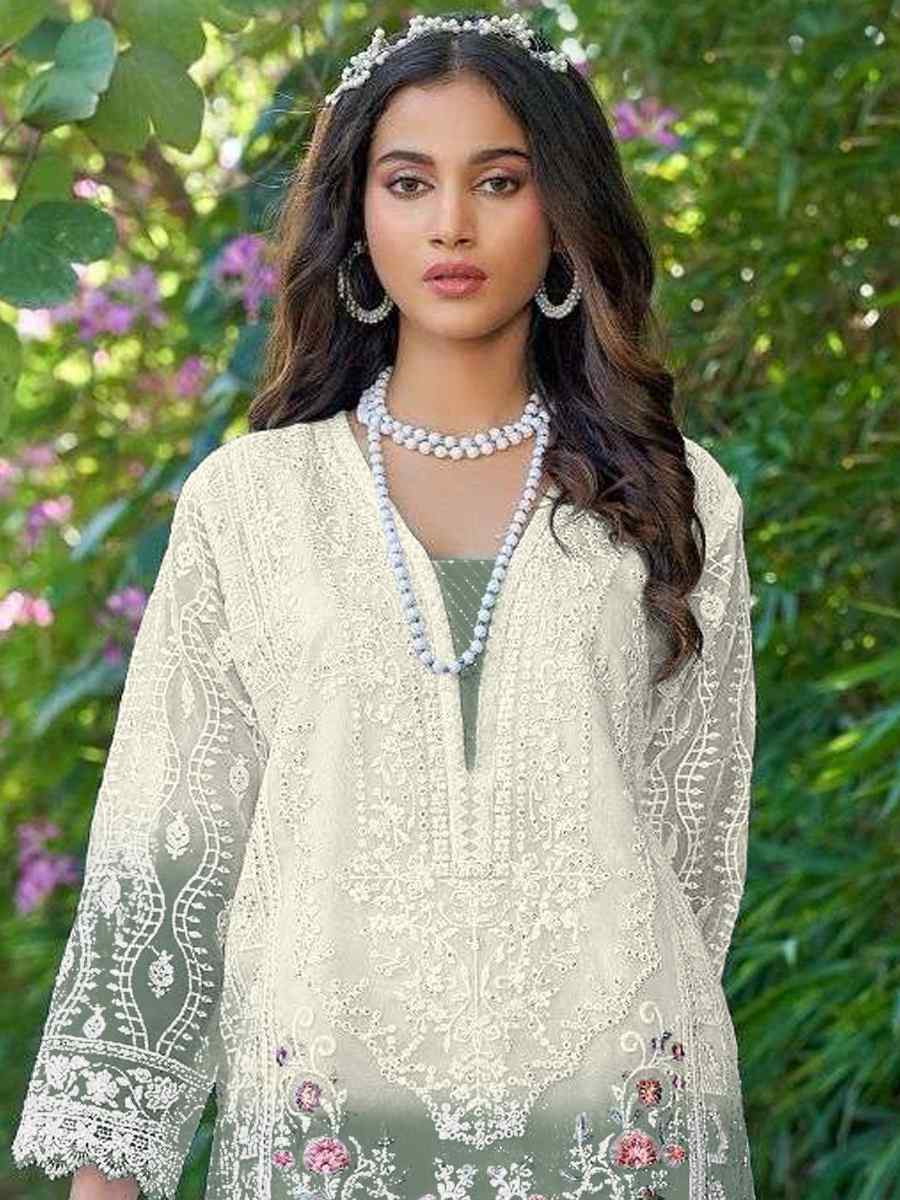 White Organza Embroidered Festival Casual Pant Salwar Kameez