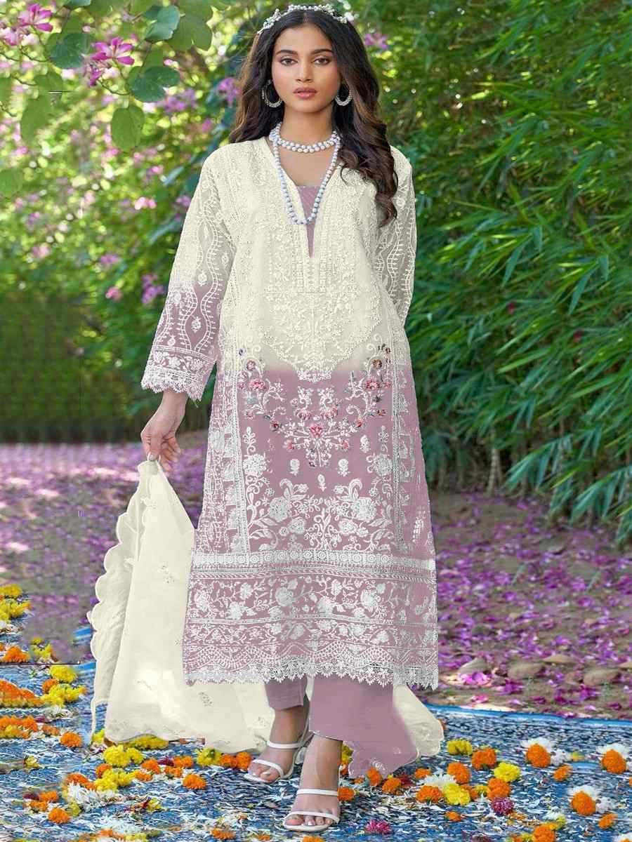 White Organza Embroidered Festival Casual Pant Salwar Kameez