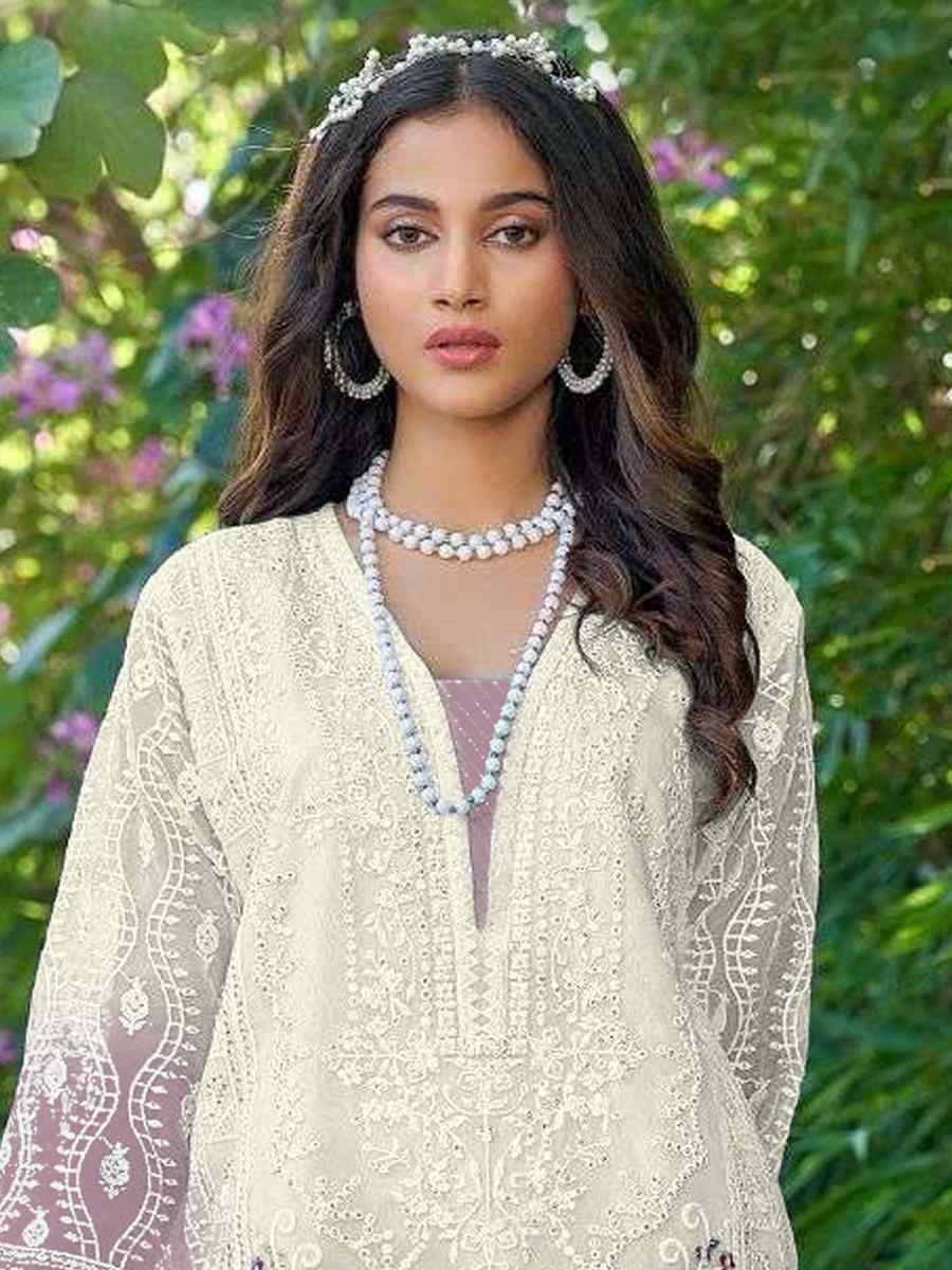 White Organza Embroidered Festival Casual Pant Salwar Kameez