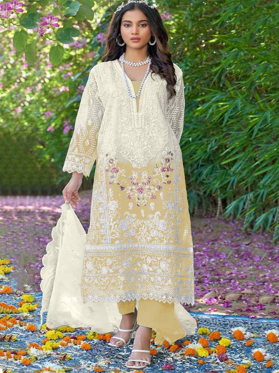 White Organza Embroidered Festival Casual Pant Salwar Kameez