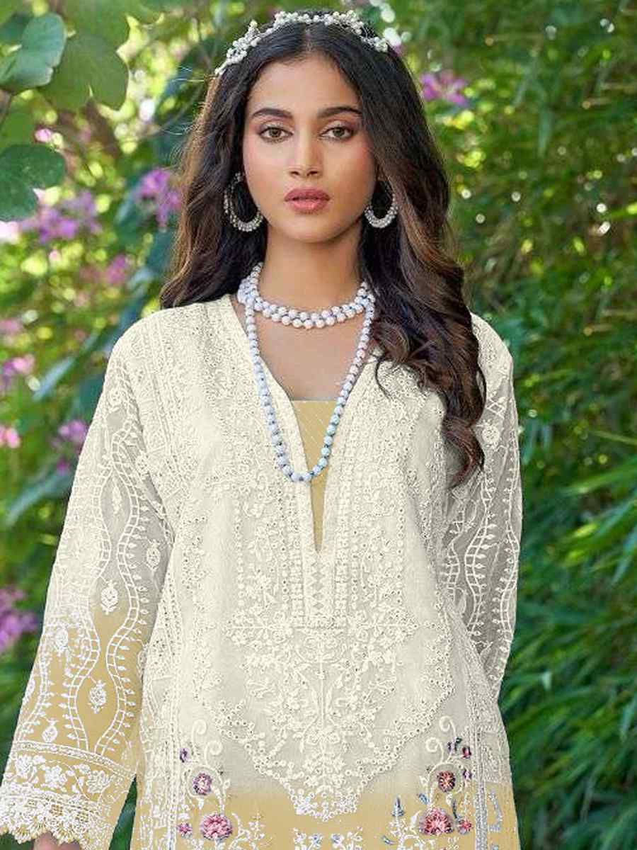 White Organza Embroidered Festival Casual Pant Salwar Kameez