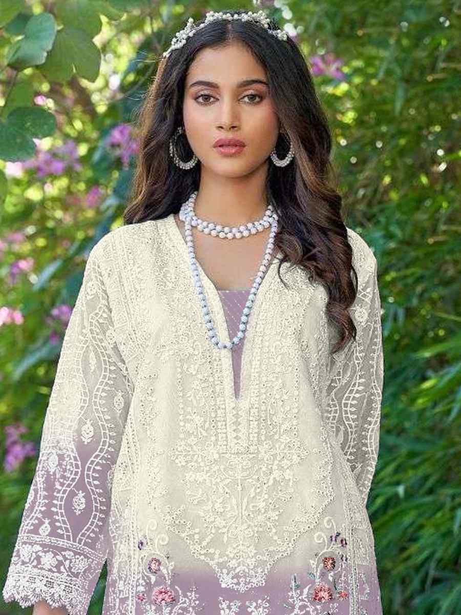 White Organza Embroidered Festival Casual Pant Salwar Kameez