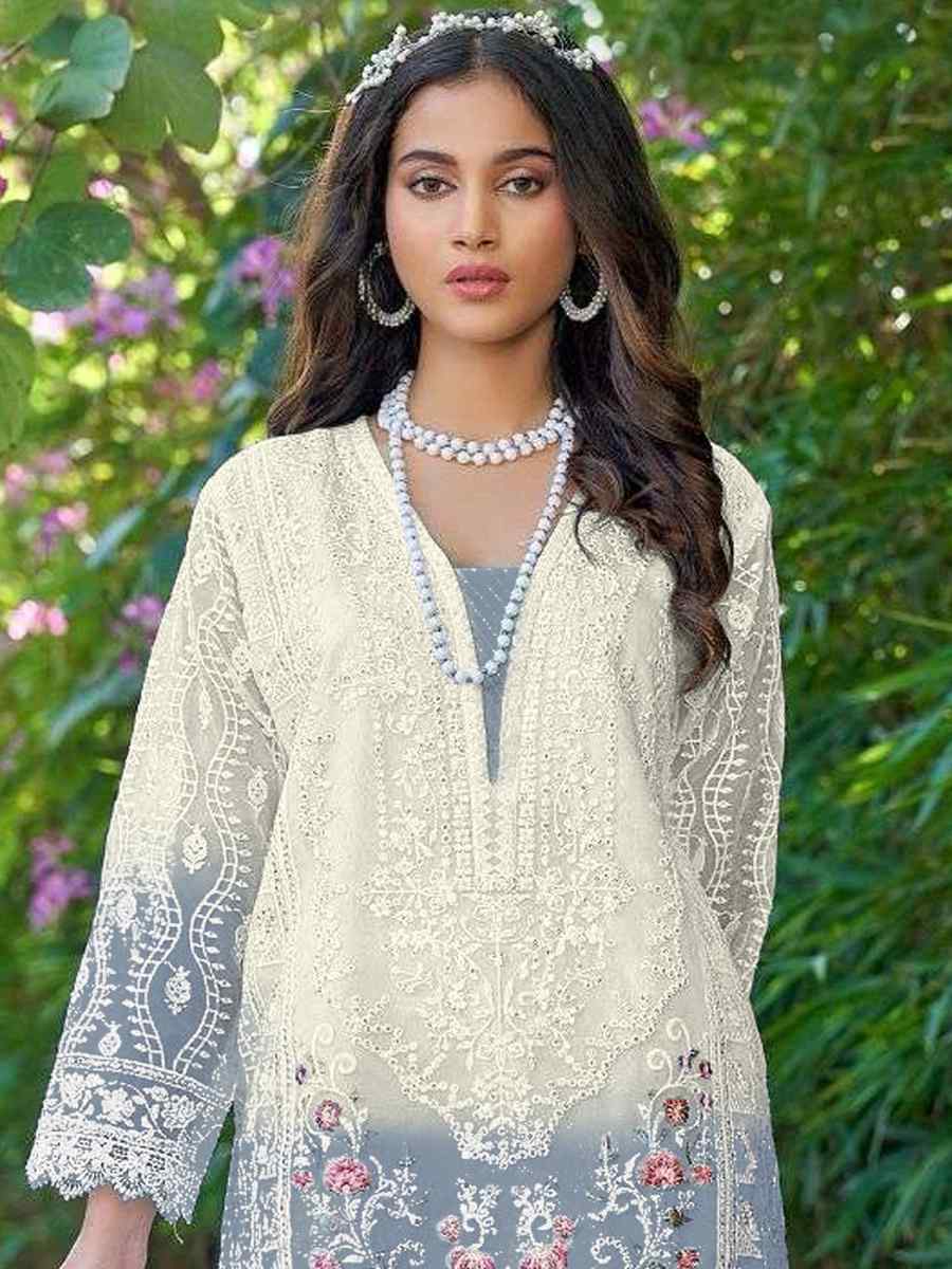 White Organza Embroidered Festival Casual Pant Salwar Kameez