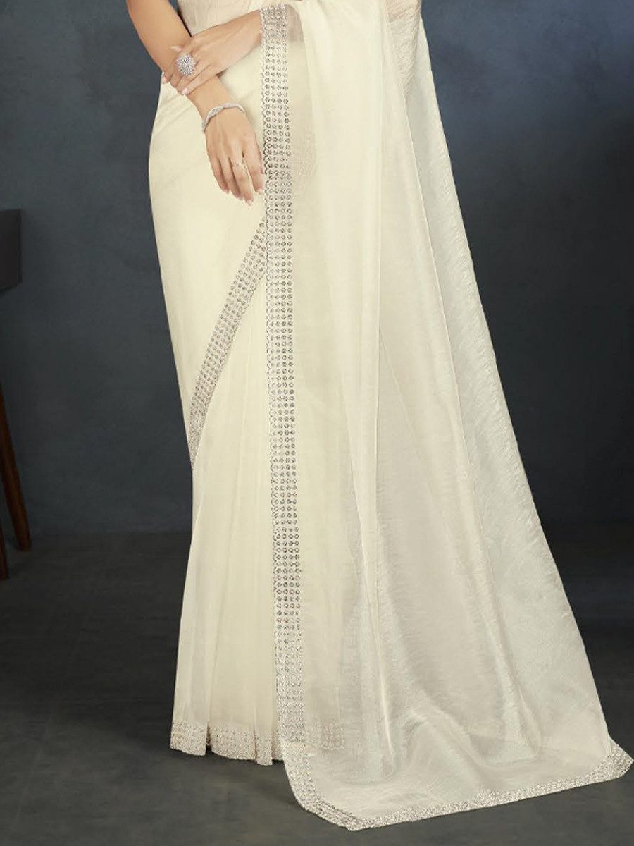 White Organza Handwoven Festival Wedding Heavy Border Saree