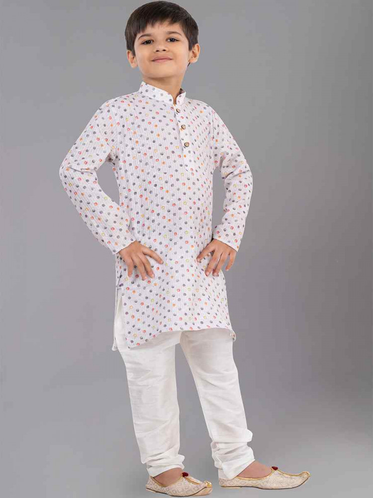 White Polyester Mono Embroidered Festival Traditional Kurta Pyjama Boys Wear