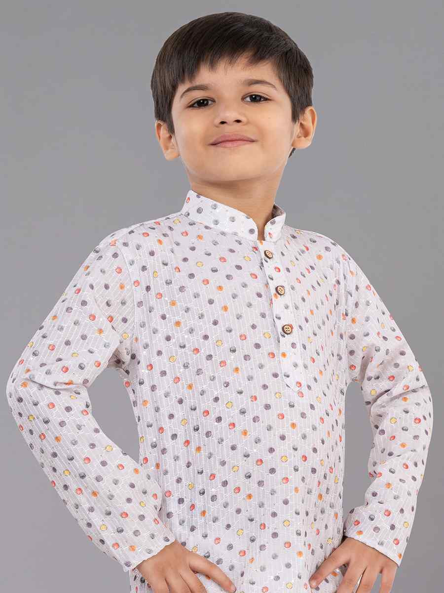 White Polyester Mono Embroidered Festival Traditional Kurta Pyjama Boys Wear