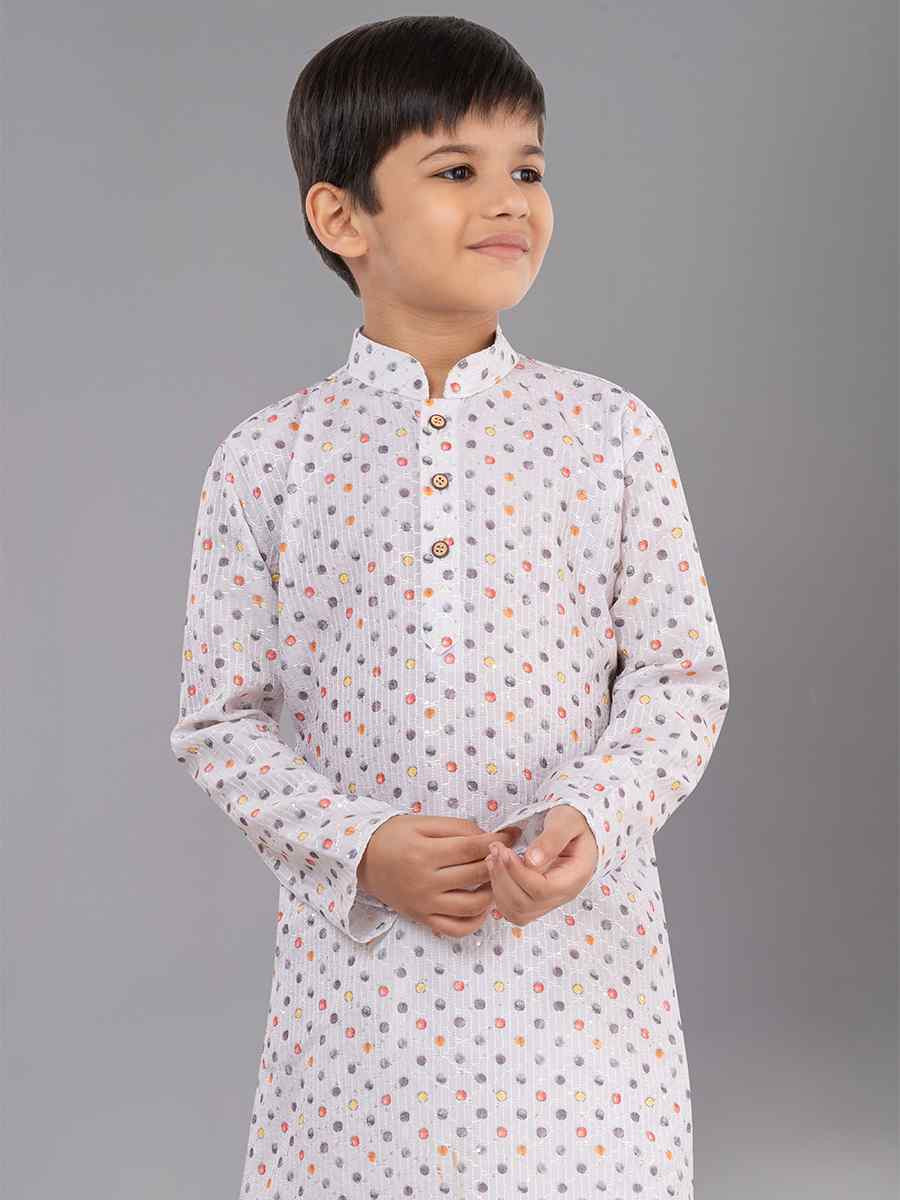 White Polyester Mono Embroidered Festival Traditional Kurta Pyjama Boys Wear