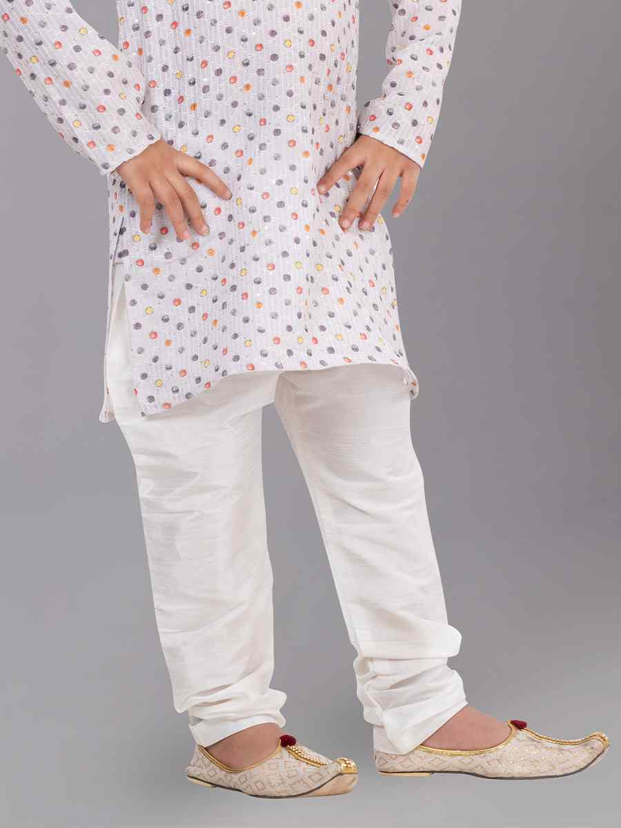 White Polyester Mono Embroidered Festival Traditional Kurta Pyjama Boys Wear