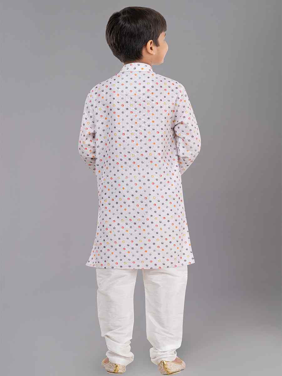 White Polyester Mono Embroidered Festival Traditional Kurta Pyjama Boys Wear