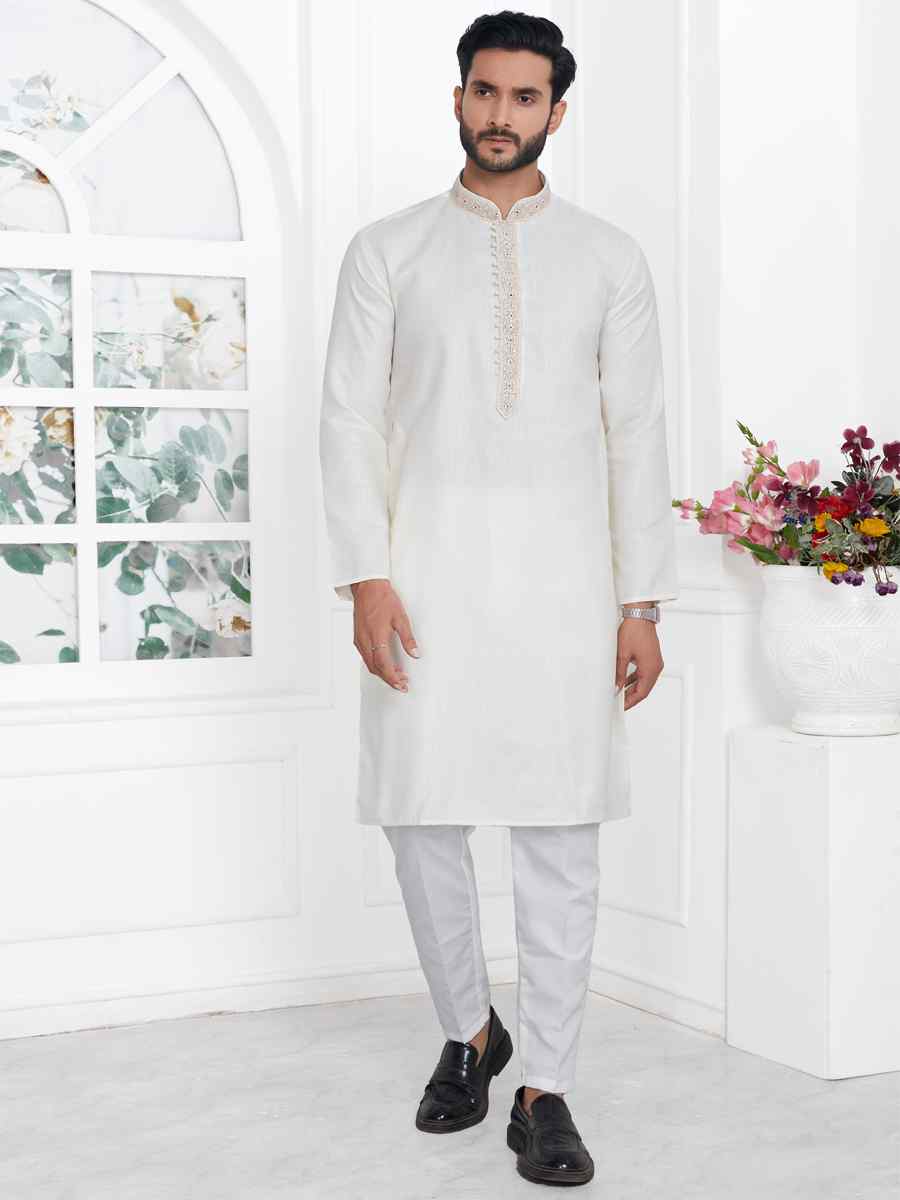 White Premium Linen Cotton Plain Festival Casual Kurta