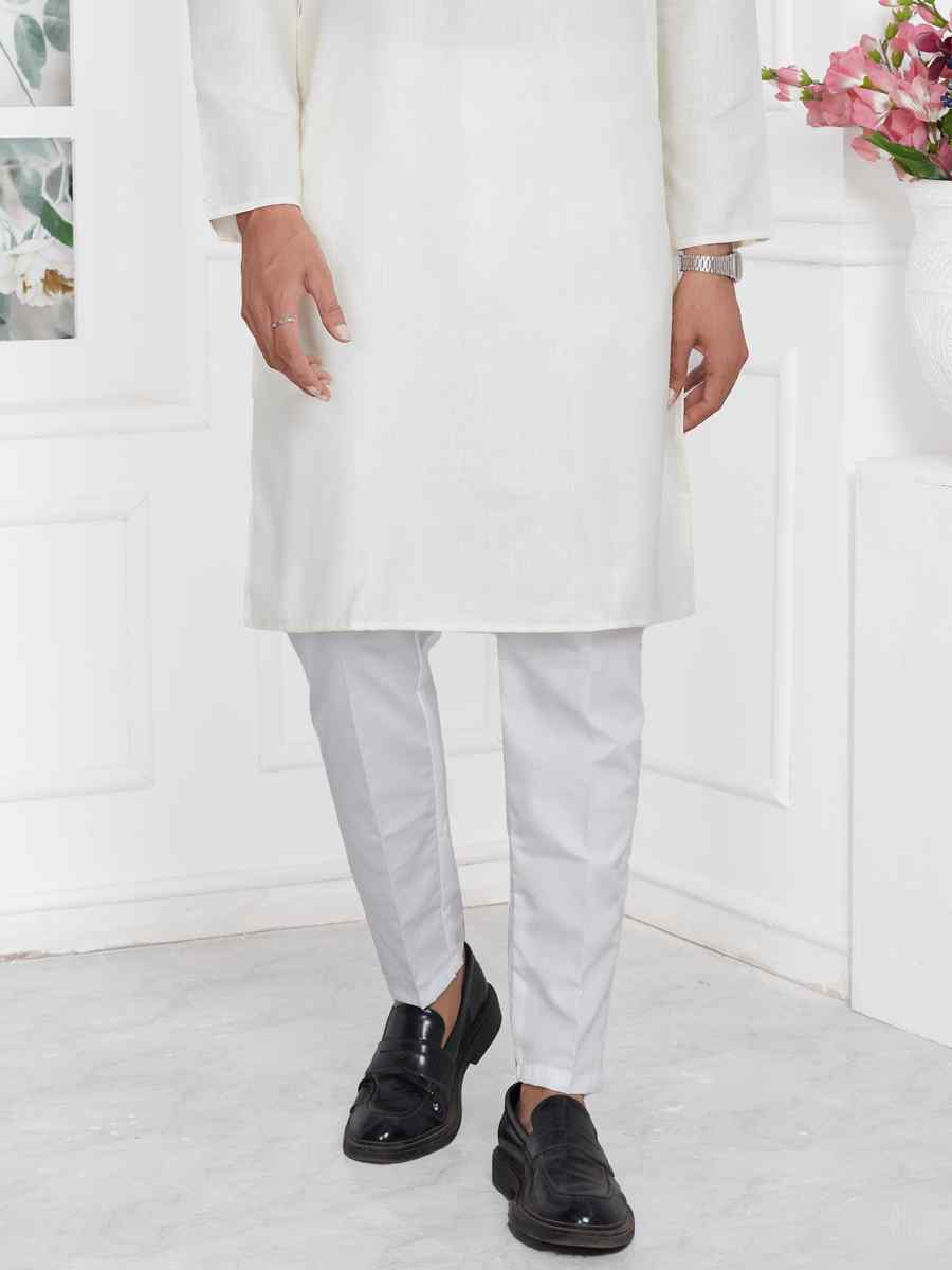 White Premium Linen Cotton Plain Festival Casual Kurta