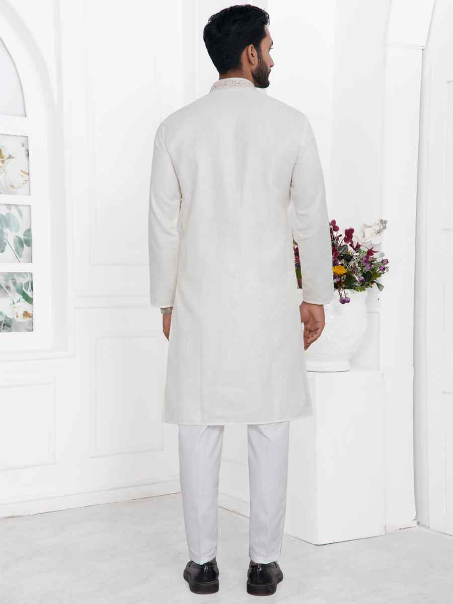 White Premium Linen Cotton Plain Festival Casual Kurta