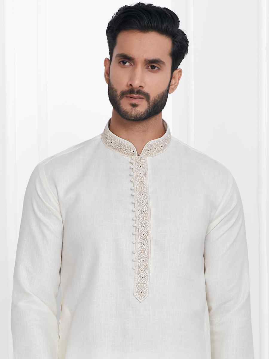 White Premium Linen Cotton Plain Festival Casual Kurta