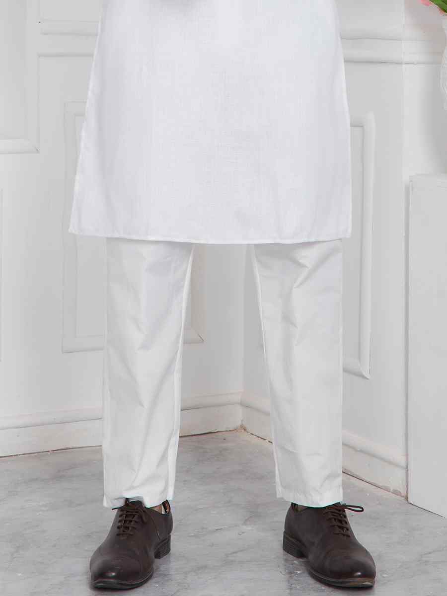 White Premium Linen Cotton Plain Festival Casual Kurta