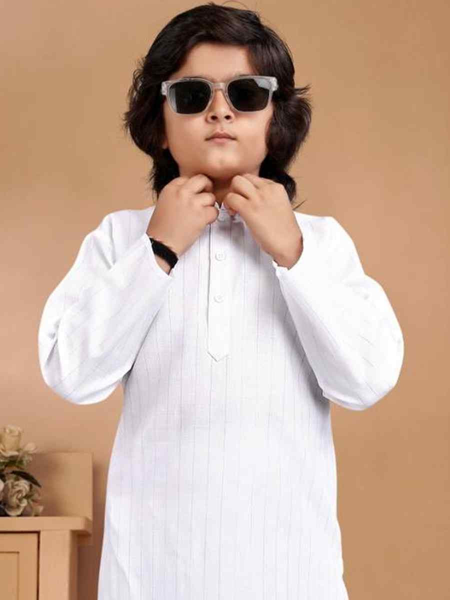 White Pure Cotton Slub Zardosi Festival Traditional Kurta Pyjama Boys Wear